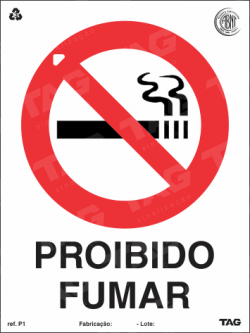 Placa / Sinalização - Referência P1-FL - Proibição e Alerta - Proibido Fumar