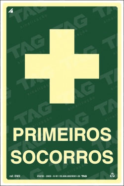 Placa / Sinalização - Referência EM2 - Equipamentos de Emergência - Primeiros Socorros