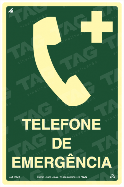Placa / Sinalização - Referência EM3 - Equipamentos de Emergência - Telefone de Emergência