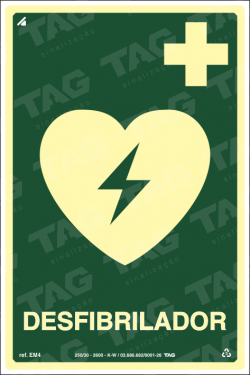 Placa / Sinalização - Referência EM4 - Equipamentos de Emergência - Desfibrilador