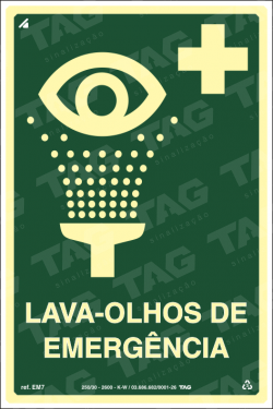 Placa / Sinalização - Referência EM7 - Equipamentos de Emergência - Lava-olhos de emergência