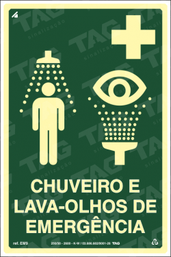 Placa / Sinalização - Referência EM9 - Equipamentos de Emergência - Chuveiro e Lava-olhos de emergência