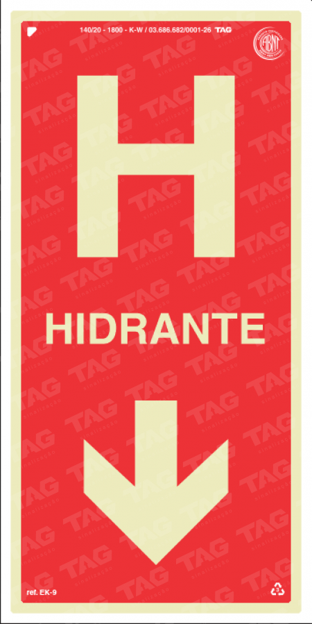 Placa / Sinalização - Referência EK-9 - Hidrante