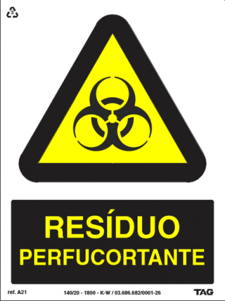 Placa / Sinalização - Referência A21 - Proibição e Alerta - Resíduo Perfucortante