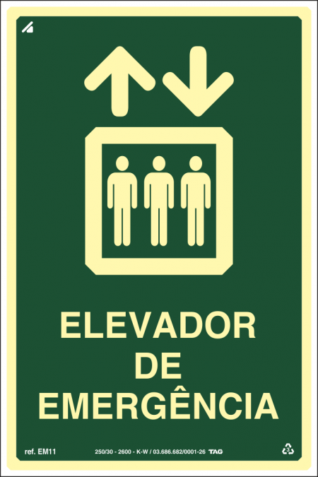 Placa / Sinalização - Referência EM11 - Equipamentos de Emergência - Elevador de Emergência