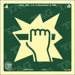 Placa / Sinalização - Referência S21 - Orientação e Salvamento - Acesso a um dispositivo para abertura de uma porta de saída de emergência.